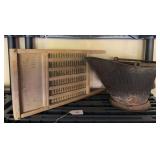 Antique wash board, coal buckets