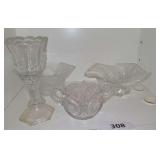 Clear Glass Bowls, Candle Holder, Double-Handle Condiment Dish w/Spoon