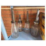 4 Vintage Glass Quart Oil Bottle w/ Metal Spout