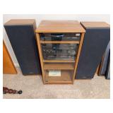 Panasonic stereo, record player, cassette deck, 2 speakers and cabinet