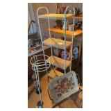 Metal shelf, plant stand, tin painted tray, bird feeder