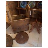 Carved wooden stand, vintage wooden magazine holder, carved wooden lid