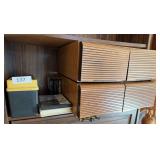 Lot of 8 track tapes, VHS tapes, organizer