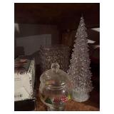 Christmas decorations, plastic light up tree, sleigh, rocking horse, miscellaneous