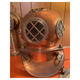 Antique copper & brass diving helmet 17" t, porthole mirror