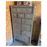 Wood multiple drawer cabinet w/ files & misc