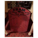 Vintage Fram tool rack 16" x 24", Peek-A-Boo jackpot, car clock