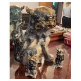 Vintage Shishi statue with two smaller ones also . Large one has broken piece on tail