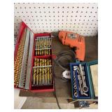 Drill, bits, 1/4” socket set