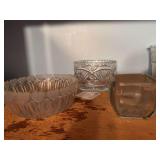 2 crystal  bowls, clear glass bowl