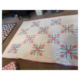 64” x78” vintage quilt with floral and tulip motif appliqué