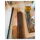 Gun barrel, duck call, cleaning supplies, misc223 ammo