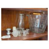 Glass ice bucket, milk bottle, tooth pick holders