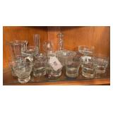 Lot of misc clear glassware, glass rolling pin