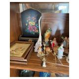 Bird pictures (3) tin tole paint planter, ceramic angels and misc
