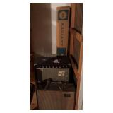 2 speakers, projector screen