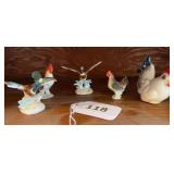 vintage bone china flying mallard duck figurine, likely made in Japan. Hen and rooster miniature
