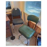 Vintage office rolling chair with green seat, chrome framed office side chair
