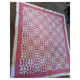 Vintage pink and white geometric quilt 63” x 77.5”