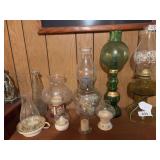 Oil lamp and candle holders, 9 pieces