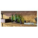 2 planes, oak box, green bottles