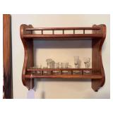 Wood wall shelf 17.5" w, shot glasses, cordial glasses
