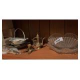Brass, hammered aluminum wedding bowl, clear glass pieces,  miscellaneous