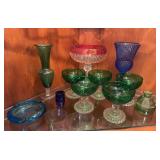 Misc colored glassware, ruby flash compote