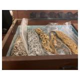 Wooden jewelry box and contents