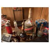 Collectible bar decanters, clock  and miscellaneous