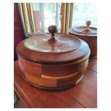 Vintage Checkerboard Wooden Jars w/Lids  9"dia, 7"dia