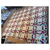 Wedding Ring Quilt 77” x 92” , has stain in middle of quilt