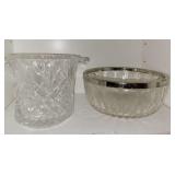 Crystal Ice Bucket, Bowl w/Silverplated Trim