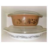 Pyrex Black Scroll oval Casserole, Pyrex Early Americana Oval Casserole