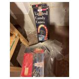 Lighted candy canes, 36”acrylic ice cube snowmen
