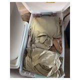 4 tubs of blankets, comforter)full size) shams, ( red comforter full size), new wash cloths, shower curtain, , oven mitts, cloth napkins, vintage  pillow cases, sheets,rugs and more 4- or blinds 30”