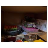 Taco bowls, plastic storage container, aluminum pie pans, mandolin