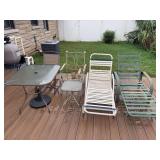 Lounge chairs, patio chairs, tables