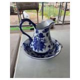 Flo blue pitcher and bowl (chip on side lip of pitcher)