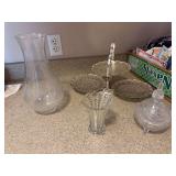 Etched vase, covered jar, tiered tray, small vase