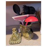 Kitchen utensils and covered pottery jar