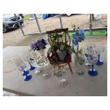 Painted stemware, 6 blue stemmed crystal goblets, miscellaneous
