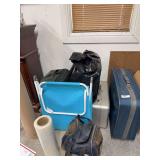4 luggage ( not a set) , lounger, heavy duty, heavy duty contraction heavy duty contractor paper, IU red bowling ball and case￼ big roll of shrink wrap