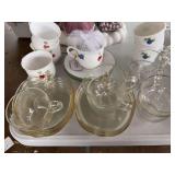 Apple snack plates and mugs, cups and saucers, clear glass snack plate