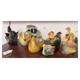 7 vintage planters, swans, chickens and duck