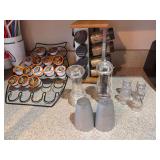 Spice organizer, 2 sets of salt and peppers, 4 shot glasses, k-cup stand