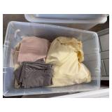 2 tubs table runners, table cloths, sheets( twin) king set sheets