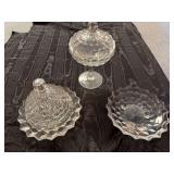 Fostoria covered dish, small footed dish and covered compote