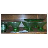 Green depression plate, sherbets, mug