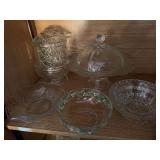 Etched covered pedestal bowl, pattern glass bowls,